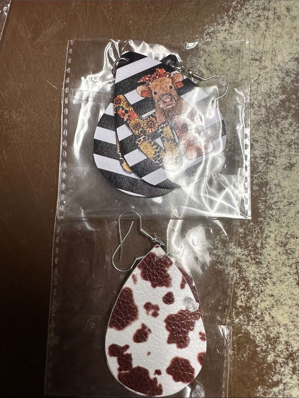 Kids Cow Print and Striped Teardrop Earrings - Brown & Black